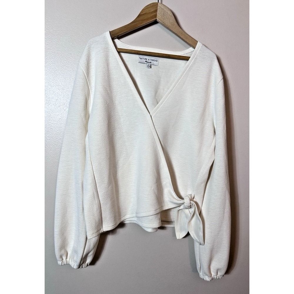 Madewell Texture & Thread Top Medium White Cream Wrap Tie Front Balloon Sleeve M